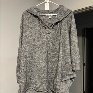 Gray Hooded Pullover Top